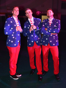 Dylan Parrish, Conner Attencio, and Garret Marshall pose in their matching suits at the Senior Prom. Jilian Danielson/RiverScene 