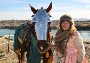 Dame Eleanor poses for a photo next to her horse, Sienna, Friday afternoon before Jousting. Jillian Danielson/RiverScene 