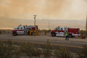 Firefighters stage outside of the Topock Fire. Rick Powell/RiverScene 