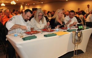 Judges Angel eMorales,, Audrey Hoit, Cindy Korgan, and Ben Groeger taste the food cooked by one of the contestants at Havasu Top Chef. Jillian Danielson/RiverScene 