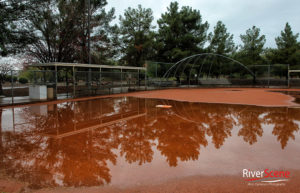 A baseball field at Rotary Park covered in water after it rained Thursday morning. Jillian Danielson/RiverScene 