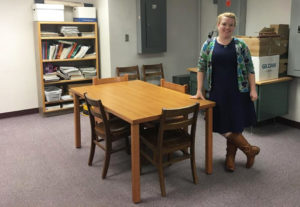 Kathleen Stengel stand in a room that will soon be transformed into a pantry for students. Photo RSM Team 