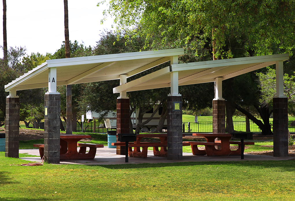 Cabanas are located throughout Rotary Park. Jillian Danielson/RiverScene 