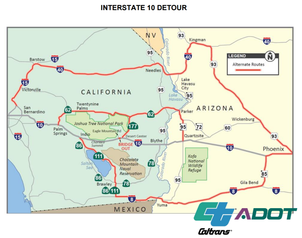 Interstate 10 CLOSED Near Desert Center