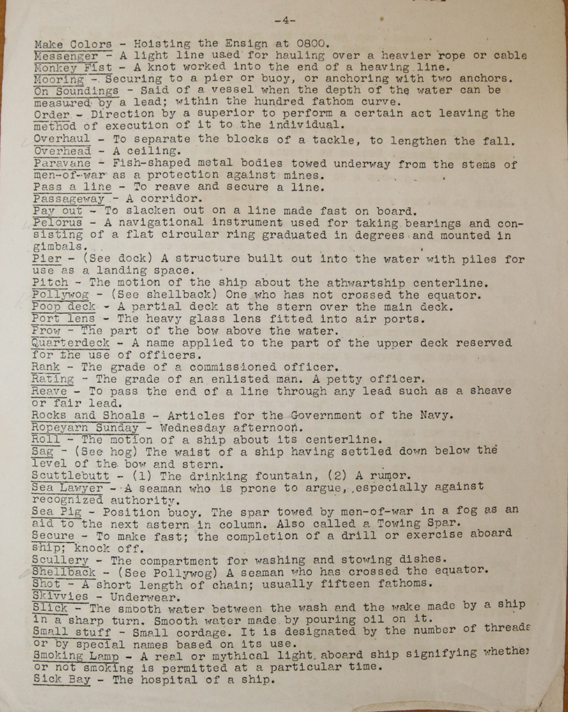 A list of terms that Naylor had to learn in WW2. Jillian Danielson/RiverScene 