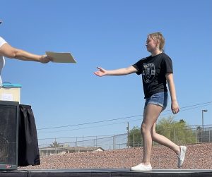 Students practice for 2021 Graduation at LHHS Tuesday morning. Jillian Danielson/RiverScene