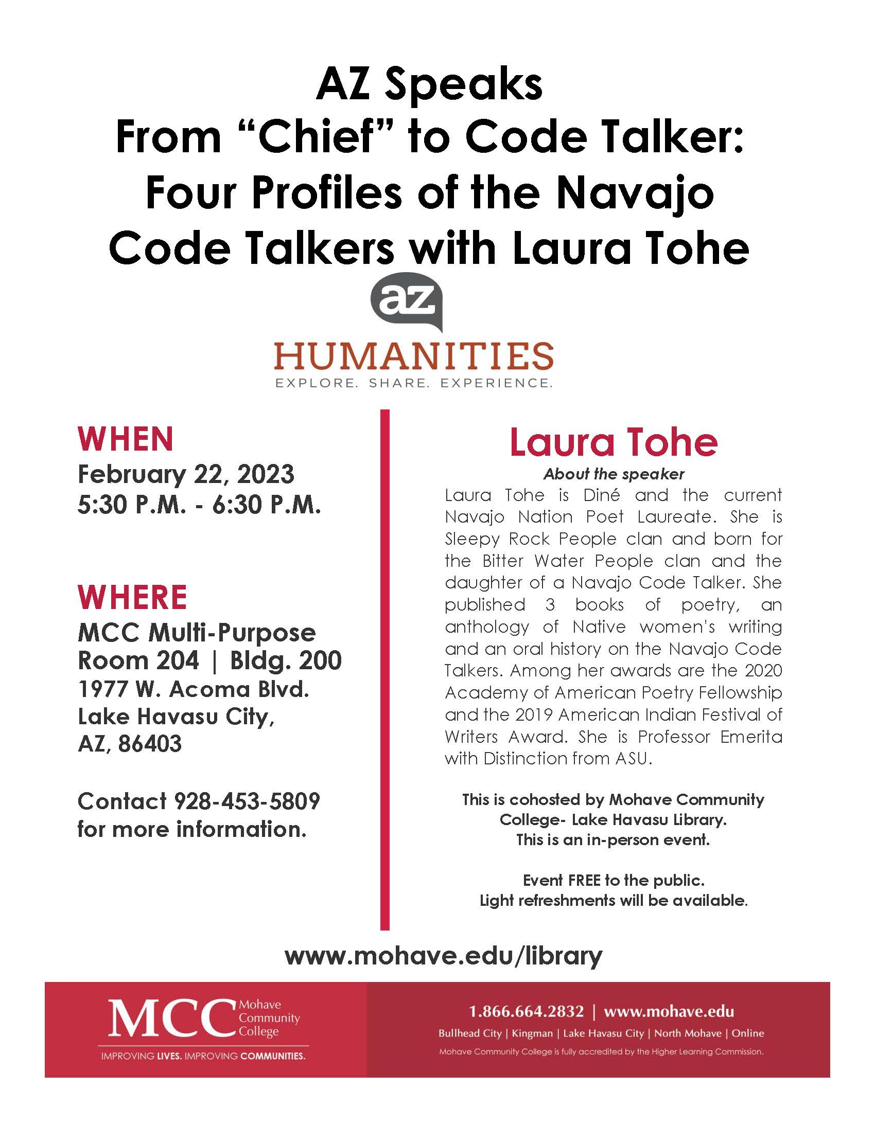 AZ Speaks – “From ‘Chief’ to Code Talker: Four Profiles of the Navajo Code Talkers” presented by Laura Tohe