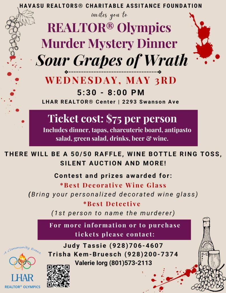 Realtor Olympics Murder Mystery  Dinner “Sour Grapes of Wrath” Event