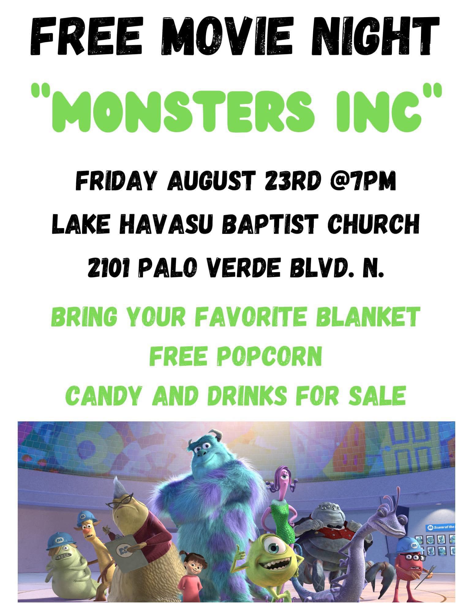 Lake Havasu Baptist Church Free Movie Night – Monsters Inc.