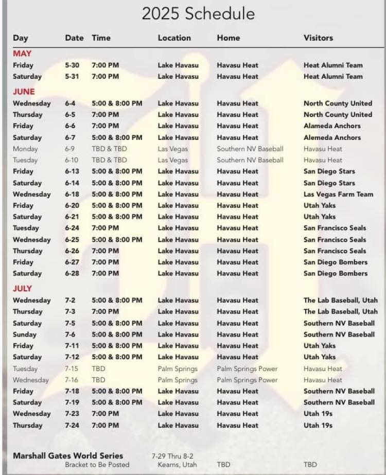 Havasu heat 2025 schedule 