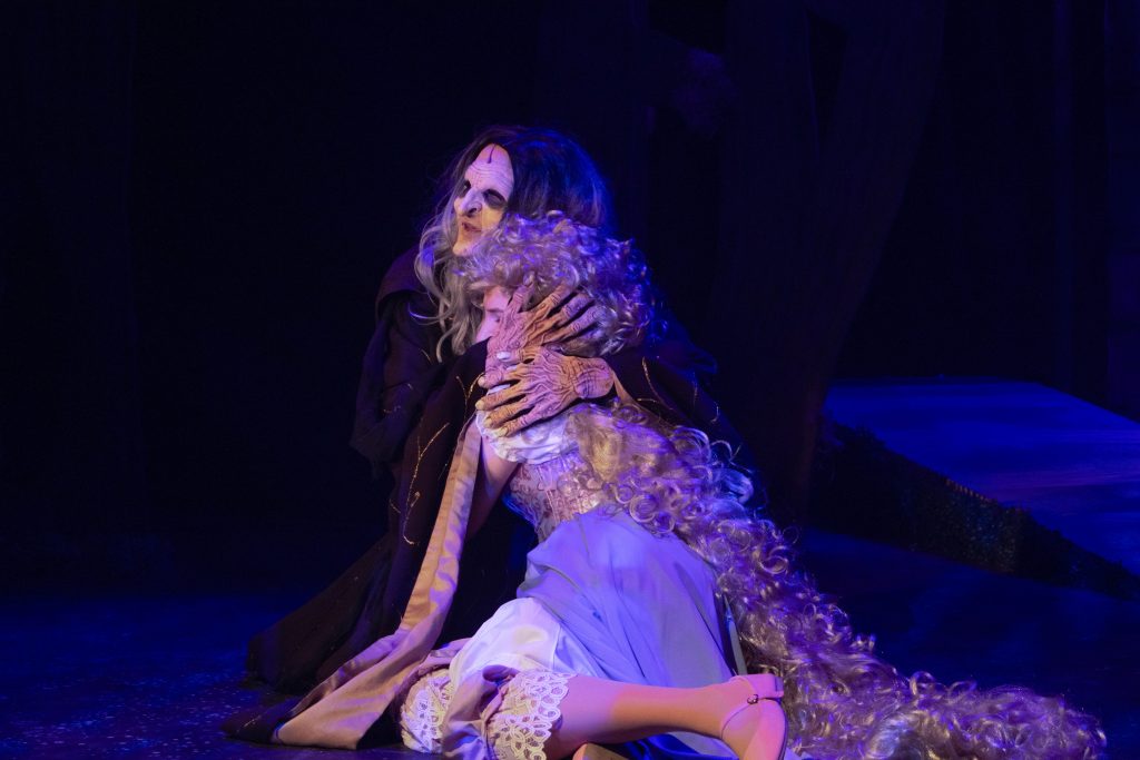 Alyson Chapin as the Witch and Bridget McCabe as Rapunzel in Into the Woods