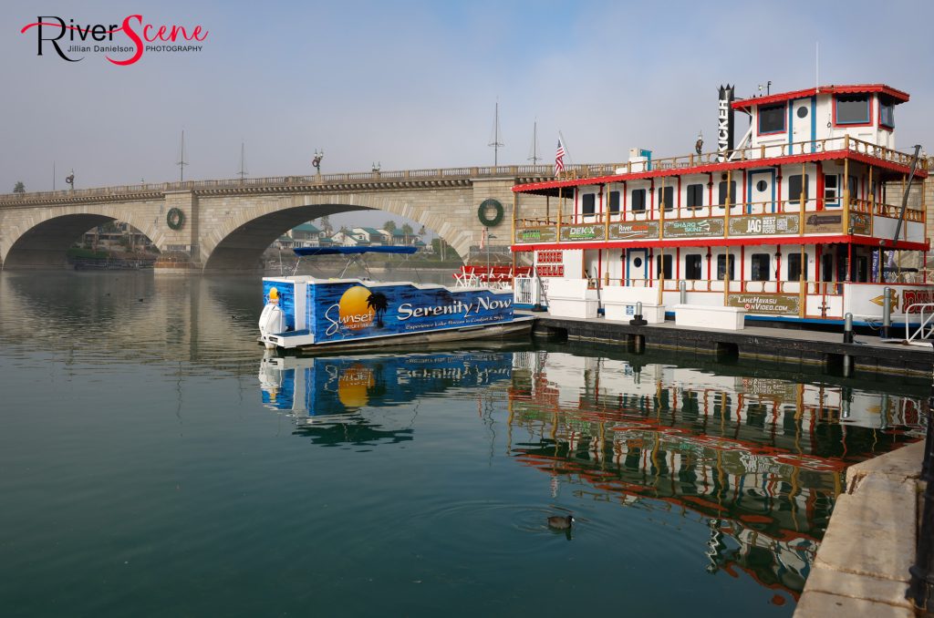 Fog Lake Havasu RiverScene Magazine Jillian Danielson Photography London Bridge Dixie Belle Sunset Charter and Tour company 