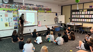 Bravata teaches her kindergarten students at Havasupai Elementary
