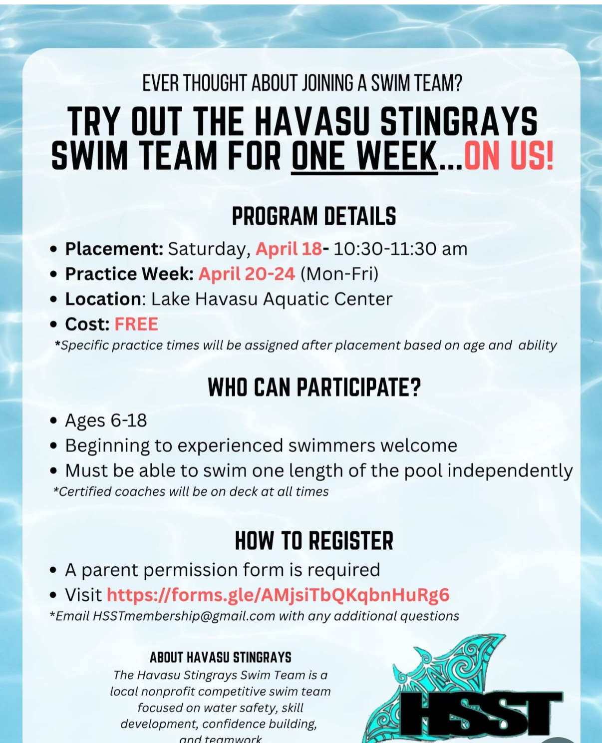 Havasu Stingrays Swim Team Try Outs