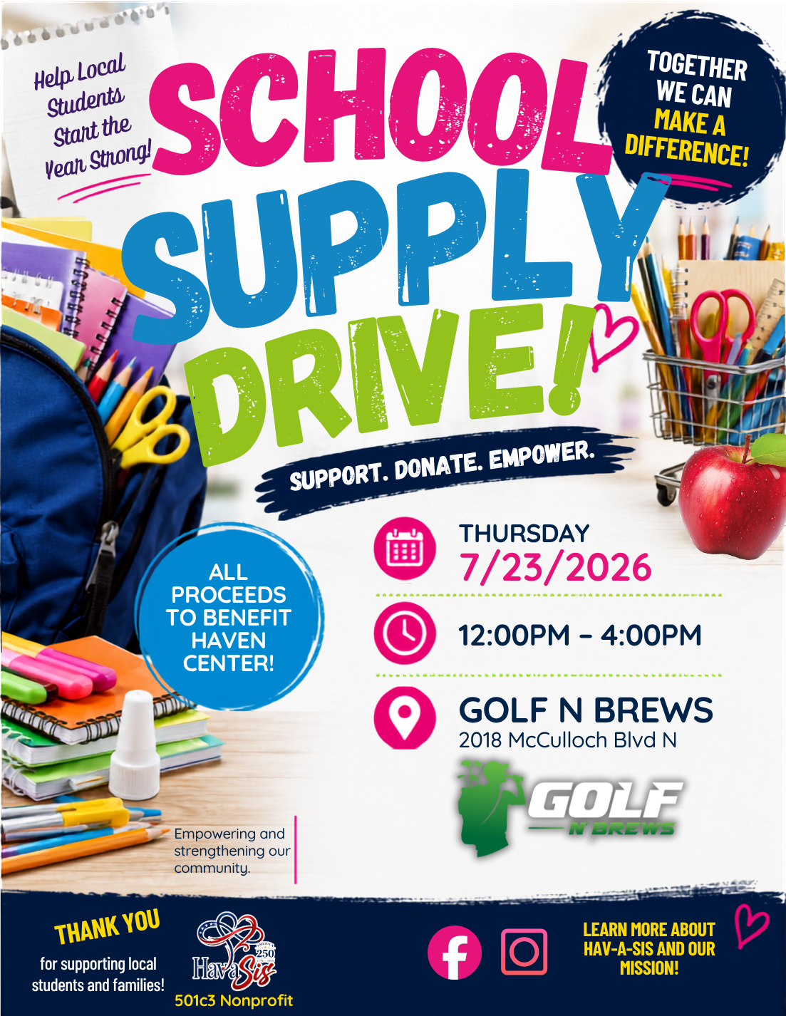 HAVASIS SCHOOL SUPPLY DRIVE