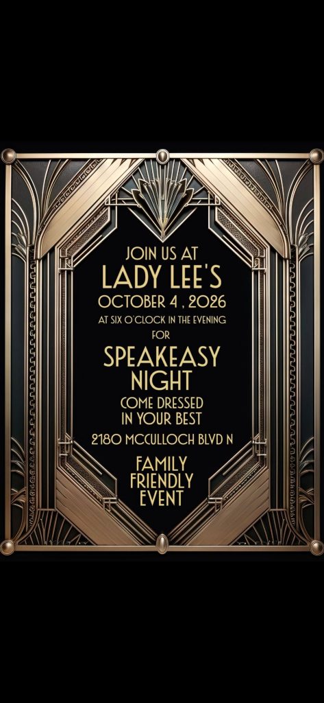 Speakeasy Night – By Lady Lee’s Restaurant and Billiards